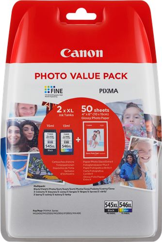 Canon PG-545XL CL-546XL originální inkoustová náplň + fotopapír Canon 10x15cm 50 listů