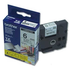 Brother TZE-211 6mm bílá, černý tisk originální