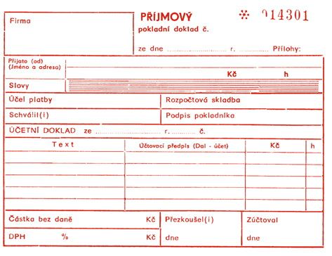 Tiskopis Příjmový pokladní doklad pro plátce DPH